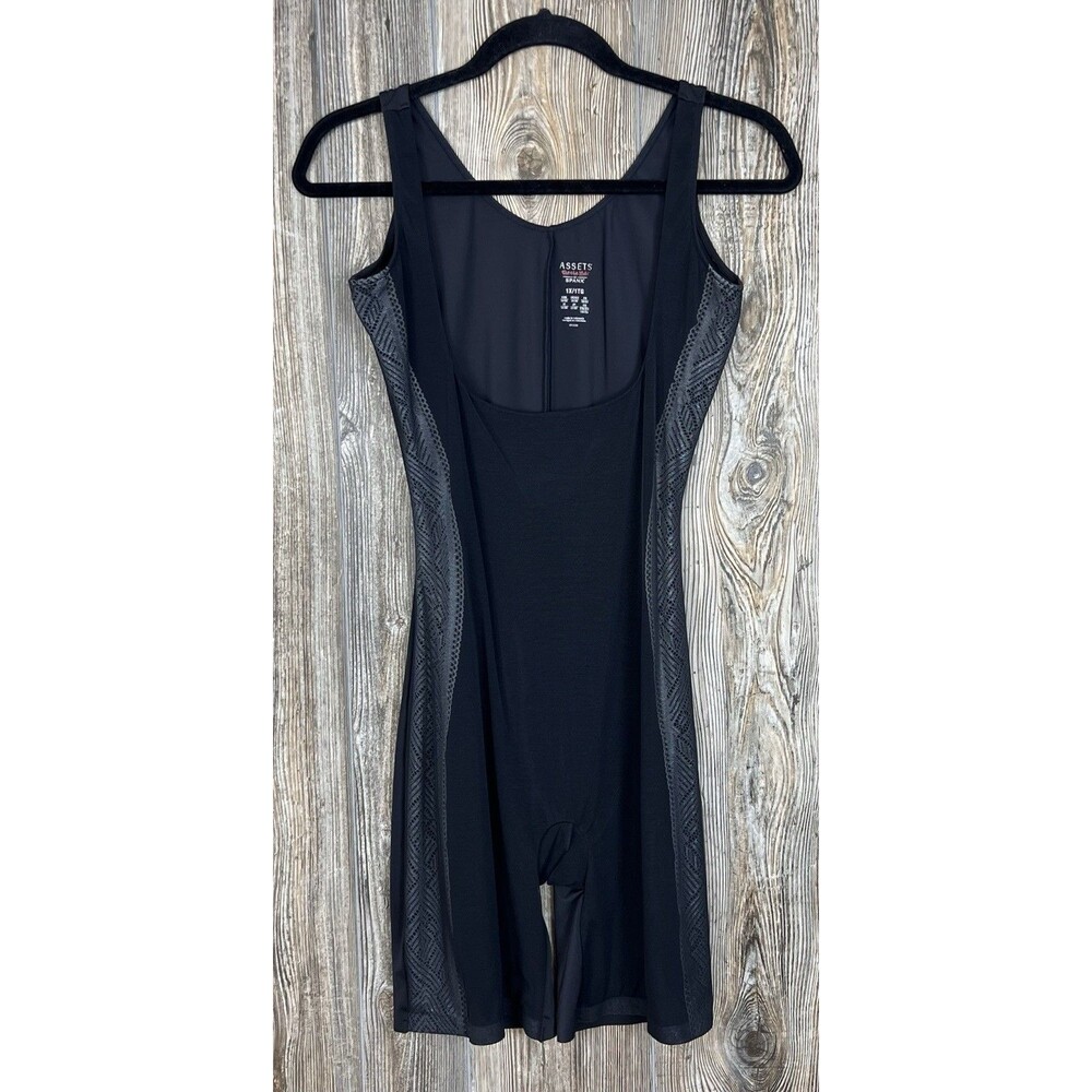 Spanx Black‎ One-Piece Compression Body Suit Open Crotch Mid Thigh Plus Size 1X